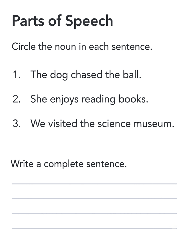 Parts of Speech worksheet preview